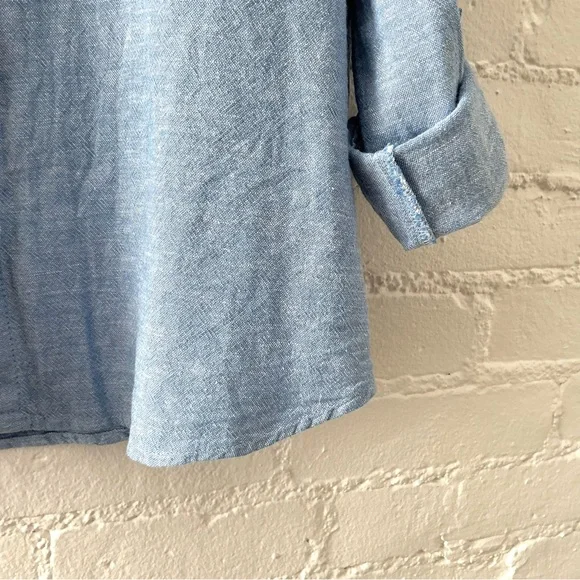 Orvis Womens Linen Blend Button Up Relaxed Fit Blue Tunic Top Coastal Preppy L - Picture 6 of 16